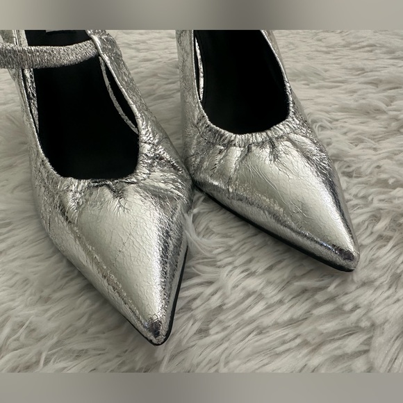 Steve Madden Grae‎ Silver Pointed Toe  Heels Slingback Shoes sz 9 - Picture 4 of 6